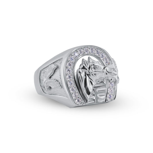 Men's Moissanite Horseshoe Ring - 925 Sterling Silver