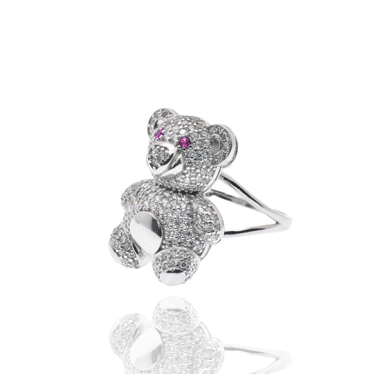 Moissanite Teddy Bear Ring - 925 Sterling Silver